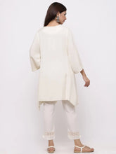 Offwhite Rayon Flex Embroidered Asymmetric Tunic